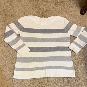 Striped White and Gray Sweater